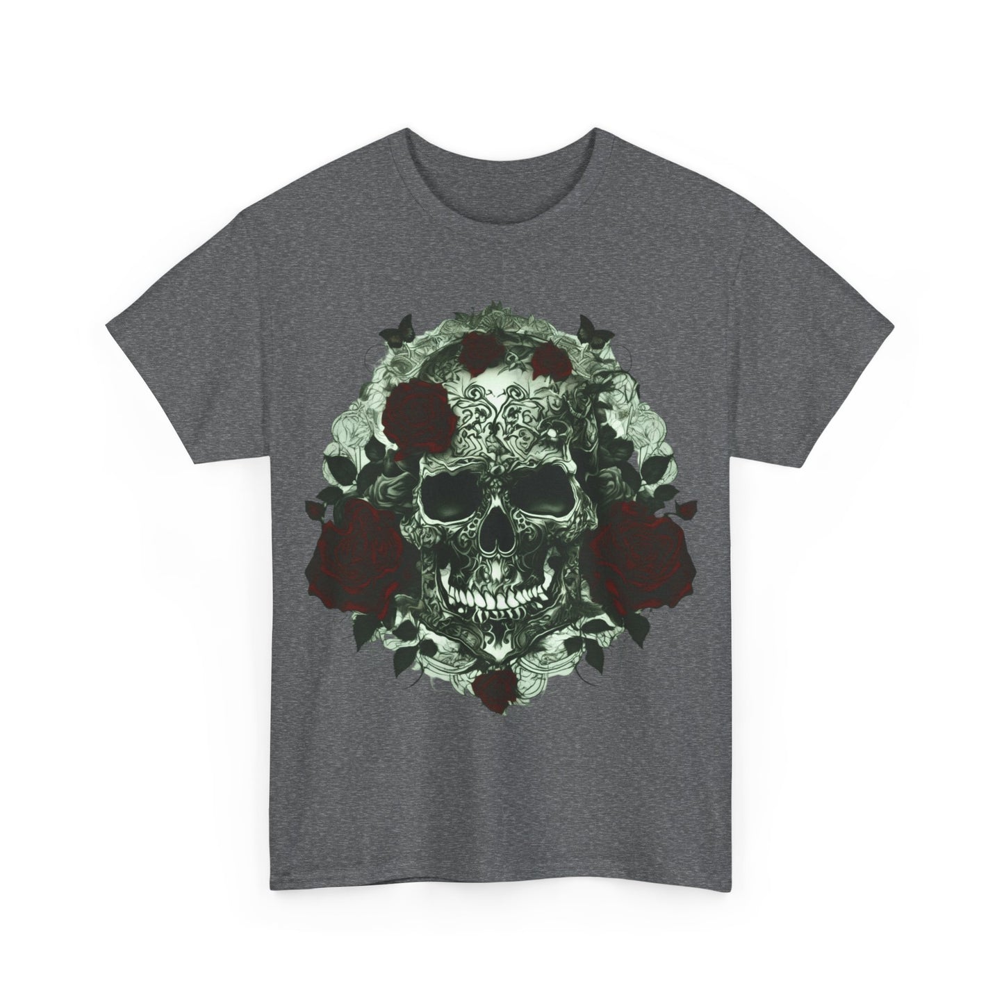 Skulls and Roses Cotton Tee, Unisex Graphic Shirt, 7 color choice