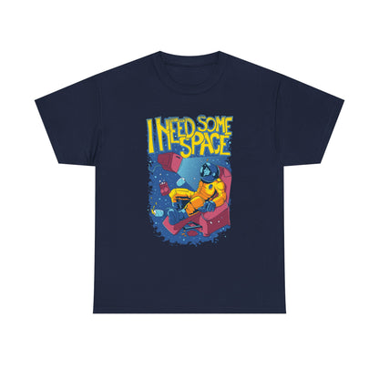 Chic Retro Astronaut T-Shirt in navy, displaying a playful cosmic theme with the statement 'I NEED SOME SPACE', crafted for fashionable comfort.