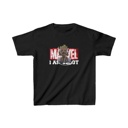 Unisex Kids Groot Movie Cotton T-Shirt Tee showcasing a stylish black design featuring the phrase 'I Am Groot' alongside an iconic Marvel illustration, perfect for young fashion enthusiasts and fans of the Marvel Universe.