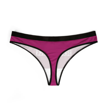 Chic women's thong in fuchsia with a striking bold statement 'Goal Weight: Sexy As Fuck', embodying confidence and fun for intimate settings.