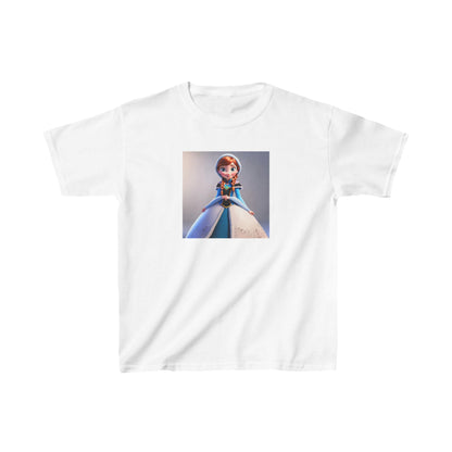 Kids Frozen Anna Heavy Cotton T-Shirt in classic white, adorned with a beautiful depiction of Anna, offering luxury and comfort for every little princess.