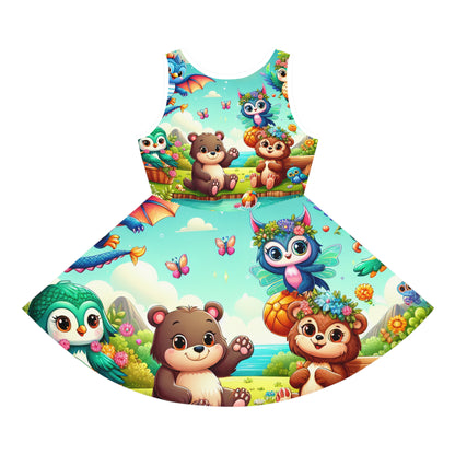 Sophia Blossom Girls Sundress from Dazzling Dreams Studio, showcasing vibrant and whimsical animal motifs ideal for stylish summer outings.