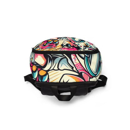 Elegantly designed Vibrant Cartoon Pop Art Backpack from Dazzling Dreams Studio, featuring spacious interior and adjustable straps, ideal for those who appreciate fashion and individuality.