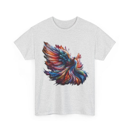 Front view of the grey Majestic Angel Graphic Unisex T-Shirt, adorned with bold abstract art in a luxurious design.