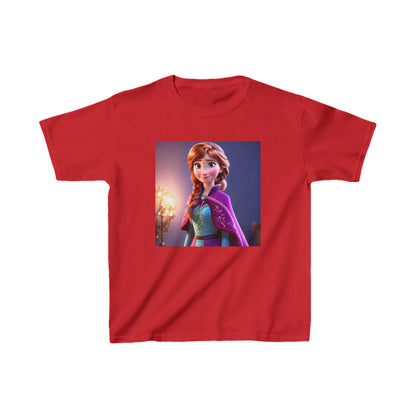 Kids Frozen Anna Heavy Cotton T-Shirt in red, adorned with a delightful print of Anna from Disney's Frozen, perfect for adding a touch of luxury to any child's wardrobe.