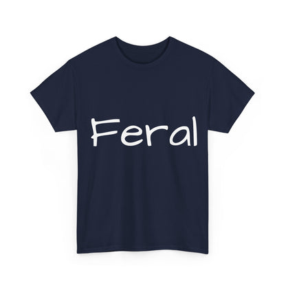 Front view of the Feral Graphic Unisex T-Shirt in navy, featuring the word 'Feral' in elegant white letters, embodying a unique artistic urban design.