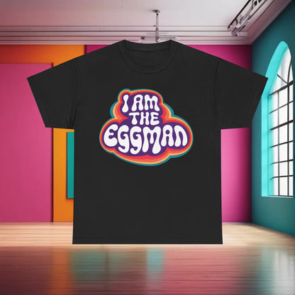 Sophisticated I Am The Eggman Graphic T-Shirt in black, featuring an eye-catching design that adds a touch of creativity and flair.