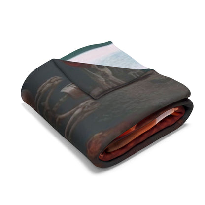 Folded Decorative and Warm Halloween Spooky Arctic Fleece Blanket highlighting its rich colours and soft texture, ideal for a luxurious autumn setting.