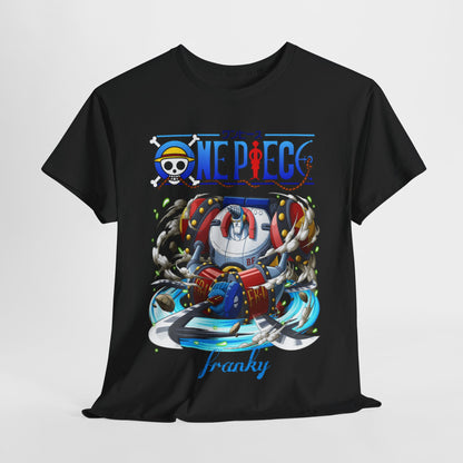 Luxury One Piece Franky Men's T-Shirt featuring an exquisite graphic design of the cyborg character Franky, vibrant colours and intricate detailing, perfect for anime enthusiasts.