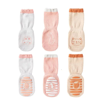 Luxury Women's Girls Non-Slip Safety Winter Warmer Grippy Socks featuring adorable animal designs in stylish pink and white tones, perfect for cosy winter lounging.