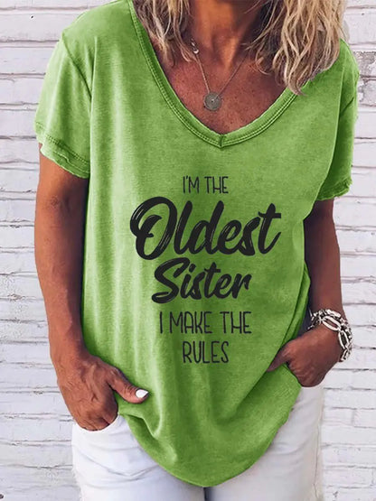 Stylish Women's 'I'm The Oldest Sister' Cotton Blend Tee from Dazzling Dreams Studio, featuring a bold empowering design for confident eldest sisters.