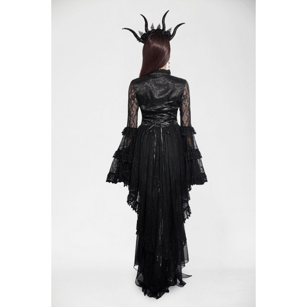 Stylish flat lay of the black gothic heart-shaped hollow-out tailcoat, emphasizing its unique cut-outs and luxurious fabric.