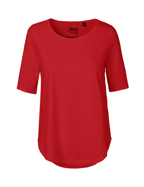 Women’s half-sleeve t-shirt in a relaxed fit, perfect for layering or solo wear, showcasing versatile luxury.