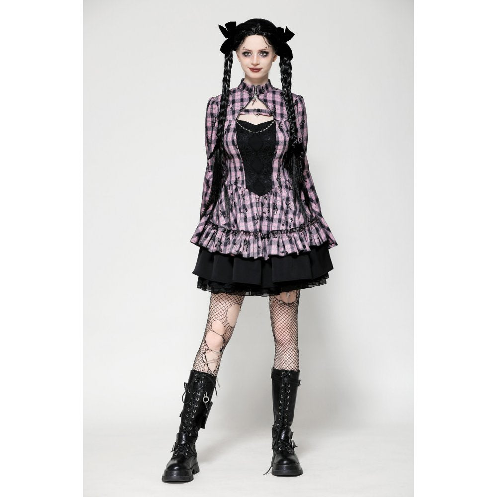 Close-up of the intricate pink butterfly print on the Dark In Love Ellery Dress, highlighting its unique design and high-quality fabric.