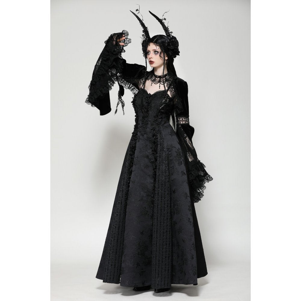 Dark in Love Lavinia Velvet and Lace Shrug styled with accessories, perfect for adding a gothic touch to any ensemble.