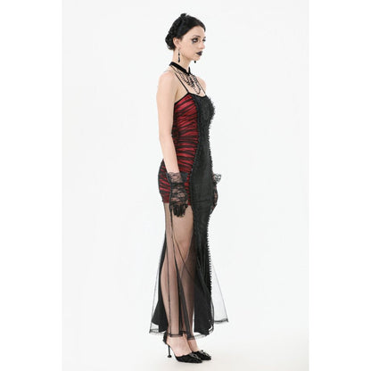 Model wearing the exquisite Dark in Love Lilith Gothic gown, featuring a stunning hourglass fit and adjustable straps for a perfect silhouette.