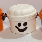Halloween Pumpkin Bucket with Straw Mouthpiece Decoration Props, featuring a whimsical smiling ghost design in elegant white.