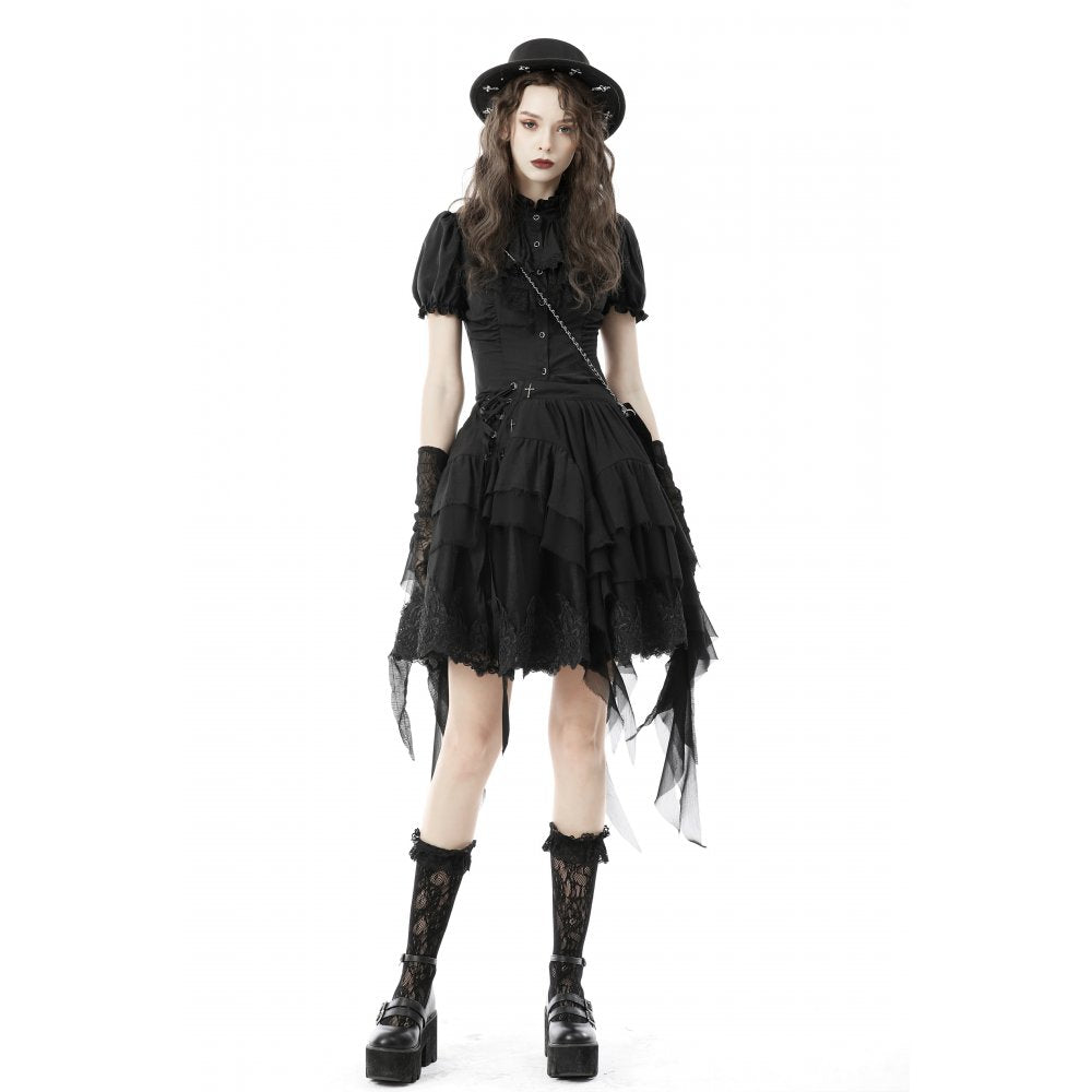 Model wearing the Dark In Love Sinead Black Blouse with puff sleeves, showcasing chic elegance in a sophisticated outfit.