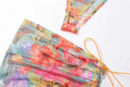 Trendy lifestyle shot of a woman wearing the Floral Mesh Skirt Set by Dazzling Dreams Studio, epitomising luxury and effortless style.