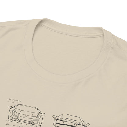 Detailed close-up of the neckline of a premium Lamborghini Aventador t-shirt, highlighting quality fabric and sophisticated design elements.