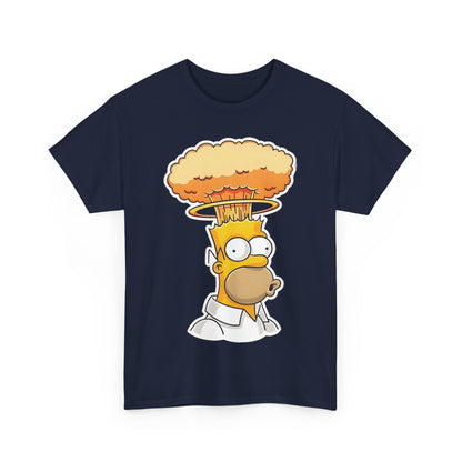 Luxury dark navy Homer Mind Blown Graphic T-Shirt featuring a vibrant design of Homer Simpson with a nuclear mushroom cloud, perfect for stylish casual wear.
