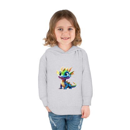 Sweet girl showcasing the Kids Unisex Cute Dino Hoodie with a colourful dinosaur print, designed for children aged 2 to 5 years.