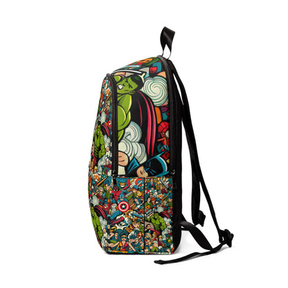 Luxurious Pop Art Fusion Backpack by Dazzling Dreams Studio showcasing vibrant comic-style design and unique cartoon characters, perfect for artistic expression.