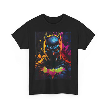 Batman Dynamic Illumination Graphic T-Shirt featuring a striking graphic of Batman with neon colours, celebrating pop culture artistry in high-quality cotton, ideal for modern enthusiasts.