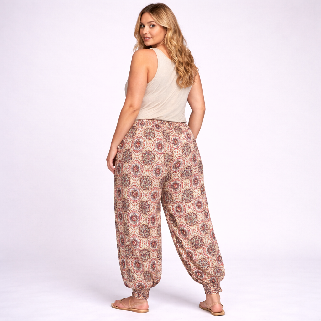 ROCKTHOSECURVES STONE WINE TILE PRINT HIGH WAIST HAREM PANTS