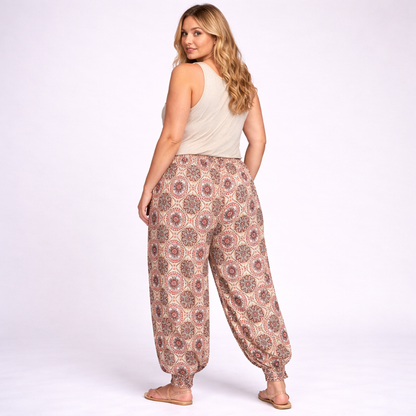 ROCKTHOSECURVES STONE WINE TILE PRINT HIGH WAIST HAREM PANTS