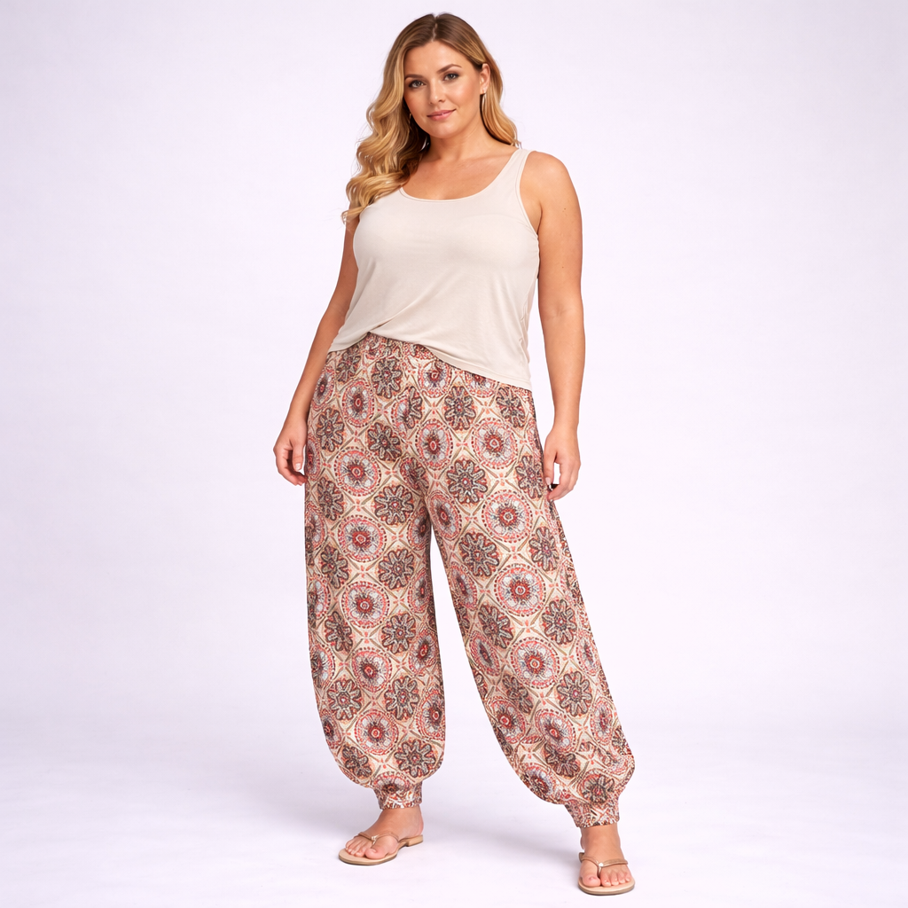 ROCKTHOSECURVES STONE WINE TILE PRINT HIGH WAIST HAREM PANTS