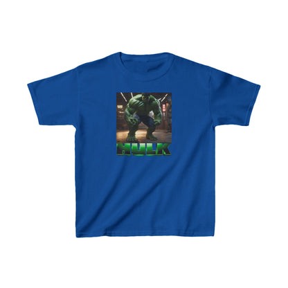 Kids Heavy Duty Incredible Hulk T-Shirt in azure featuring the iconic Hulk design. A premium choice for young fans.