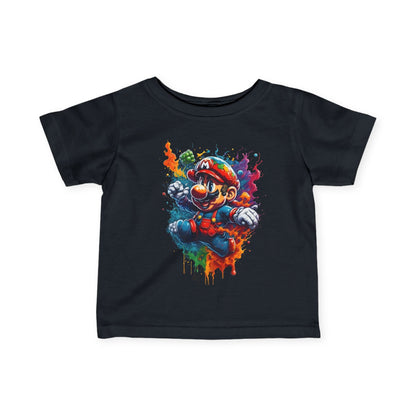 Luxurious unisex baby’s computer game graphic tee in dark navy featuring a vibrant gaming design, suitable for ages 6 months to 2 years.