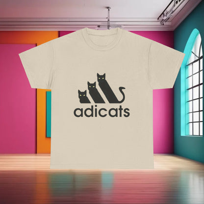 Sophisticated Adicats Logo Graphic T-Shirt presenting an artistic portrayal of cats, crafted for those who appreciate unique urban streetwear.