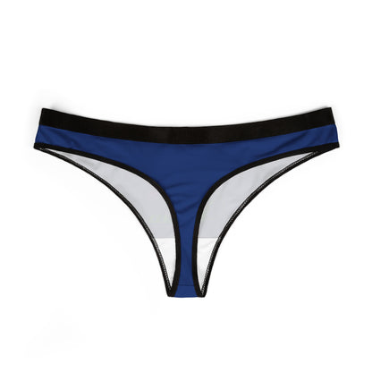 Elegant women's cheeky thong in rich blue fabric with a smooth design, ideal for a sophisticated intimate wardrobe.