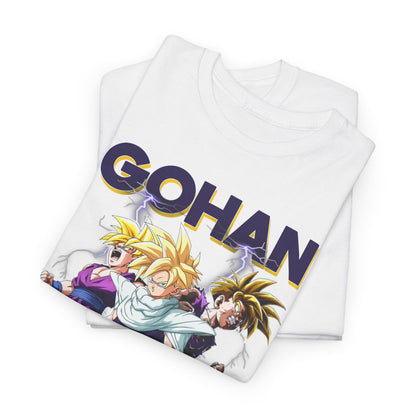 Folded Gohan Ascends T-shirt displaying bold graphics of beloved Dragon Ball Z characters, designed for stylish comfort and anime devotion.