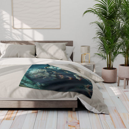 Elegant decorative Halloween Arctic fleece blanket adorned with a haunting design, ideal for adding charm to your Halloween décor.