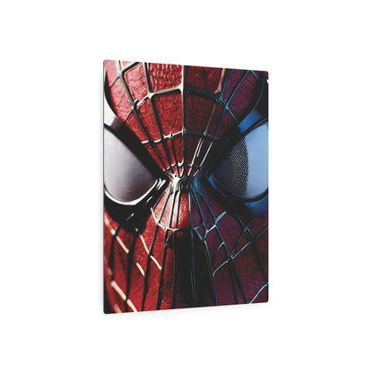 Close-up of the Spider-Man Metal Wall Art Poster, revealing the stunning detail in Spider-Man's mask crafted from sleek matte aluminium, a chic addition to any stylish living space.
