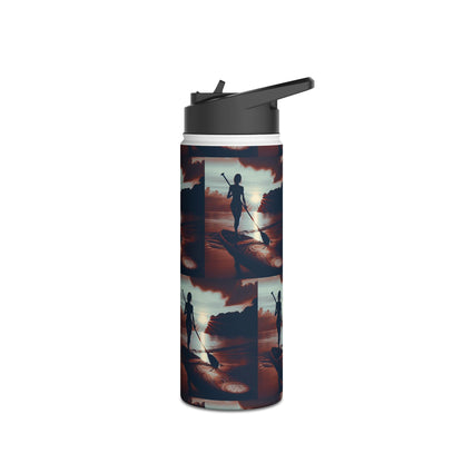 Chic Fantasy Paddleboarding Stainless Steel Water Bottle adorned with exclusive paddleboarding imagery, perfect for hydration during adventures.