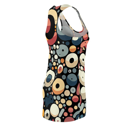Another side perspective of the Chic Modern Blobs Pattern Racerback Dress, emphasising its stylish comfort and unique blobs pattern for refined elegance.
