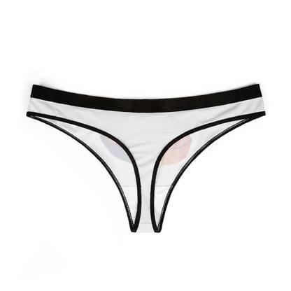 Sleek white thong showcasing a bold graphic of rainbow lips, merging charm and allure for a delightful addition to any lingerie collection.