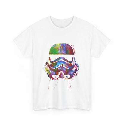 Elegant Colorful Stormtrooper t-shirt showcasing a strikingly vivid, abstract portrayal of the iconic helmet, designed for a sophisticated yet playful look.