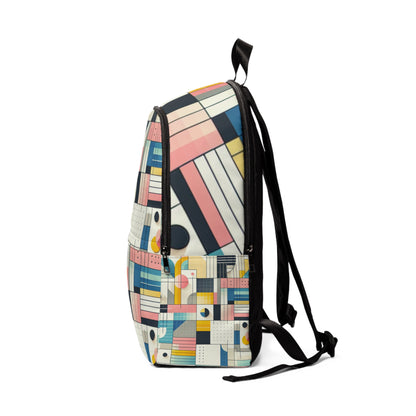 Pastel Geometric Modern Backpack by Dazzling Dreams displayed in a stylish urban setting, illustrating its spacious compartments and stylish appeal, ideal for students and professionals seeking elegance in their accessories.