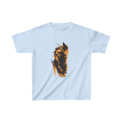 Chic light blue unisex kids cotton t-shirt displaying a captivating Wolverine artwork, blending comfort with an eye-catching mutant theme, perfect for young fans.