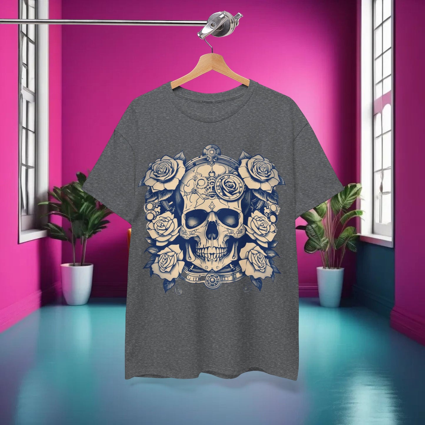 Skulls and Roses Cotton Tee, Unisex Graphic Shirt, 7 color choice