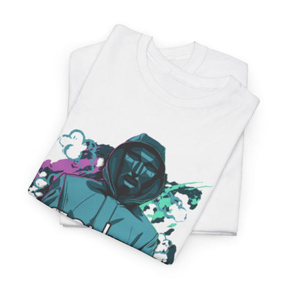 Sophisticated stacked view of luxury Squid Game t-shirts, highlighting the intricate character design and stylish appeal.