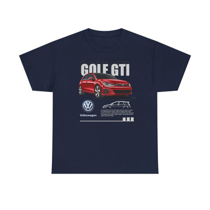 Men's GTI T-Shirt in Navy blue featuring a prominent red Volkswagen Golf GTI illustration, capturing the essence of performance and design.