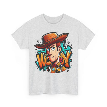 Woody Graphic Unisex Cotton Tee in soft grey, adorned with a lively and nostalgic graphic of Woody, embodying charm and uniqueness.