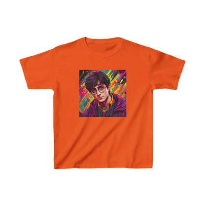 Kids Harry Potter Heavy Cotton Tee in bright orange displaying a captivating design of the magical character, designed for adventurous young spirits.