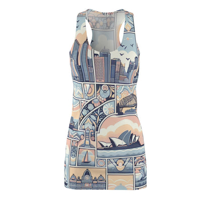 Lorenzo Vespertine Sydney Dress - Contemporary Pastel Racerback design inspired by the Opera House showcasing vibrant patterns.